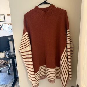 Entro Women's Rust and Cream Striped Poncho
